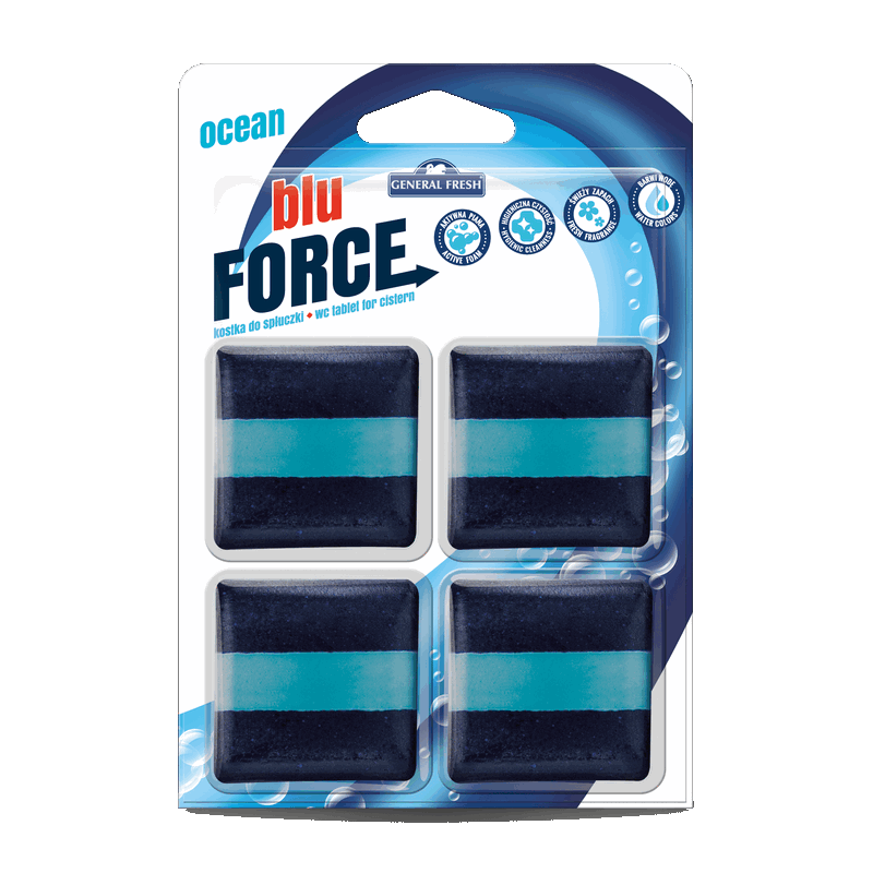 Kwadratowa Kostka do spłuczki MORSKA - Blu-Force 4szt General Fresh CZTEROPAK
